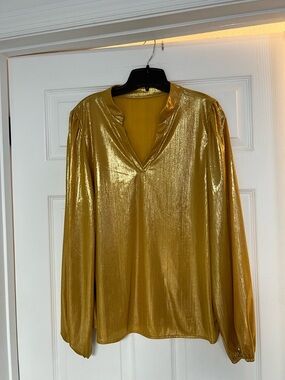 Gold Metallic V-Neck Women's Top